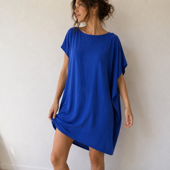 Anna Cate Dresses & Skirts - Anna Cate‎ Blue Draped Shift Dress Small Resort Coastal Minimalist